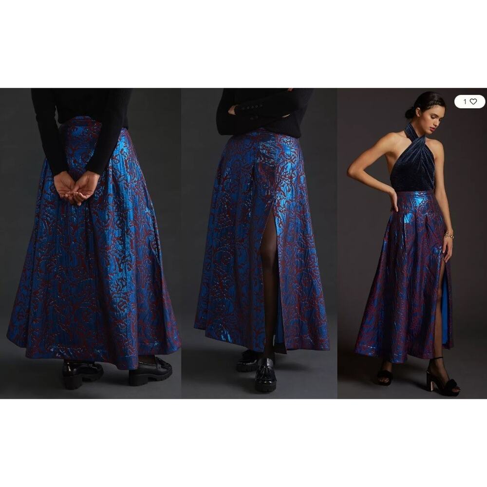 Maeve Pleated Shimmer Maxi Skirt Front Split Pockets Metallic Women's Size 2 NEW - Picture 7 of 8